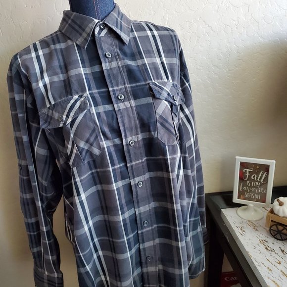 Beverly Hills Polo Club Black Long Sleeve Plaid Button Up Shirt Men's Size Large - Picture 3 of 6